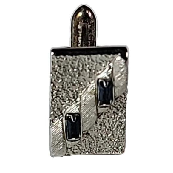 Vintage Swank Chevron 5 Black Stones Silver Tone Cufflinks Tie Tack Whale Back - Picture 2 of 7